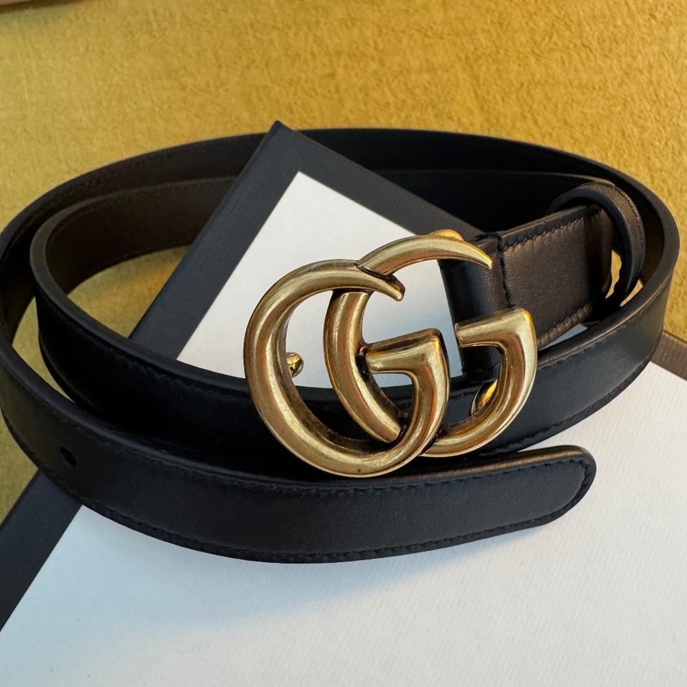 GUCCI Authentic GG Marmont Thin Belt in Black Leather